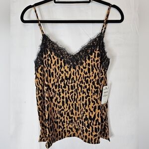 Bp satin lace leopard animal print camisole in size Small black and gold NWT